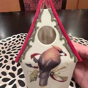 Lenox Winter Greetings porcelain Birdhouse votive holder